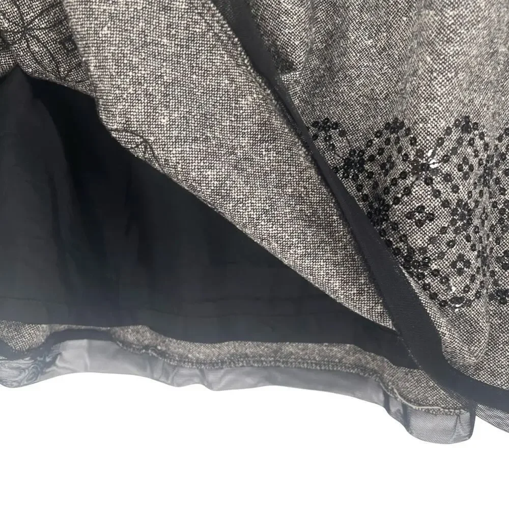 LOFT Gray A-Line Skirt sequin trim wool blend size 10